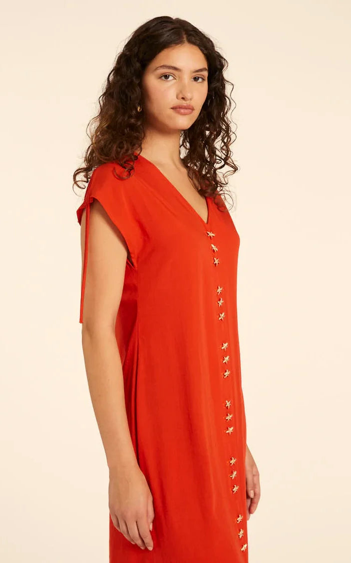 Pepaloves - Vestido Midi Con Fruncido Rojo