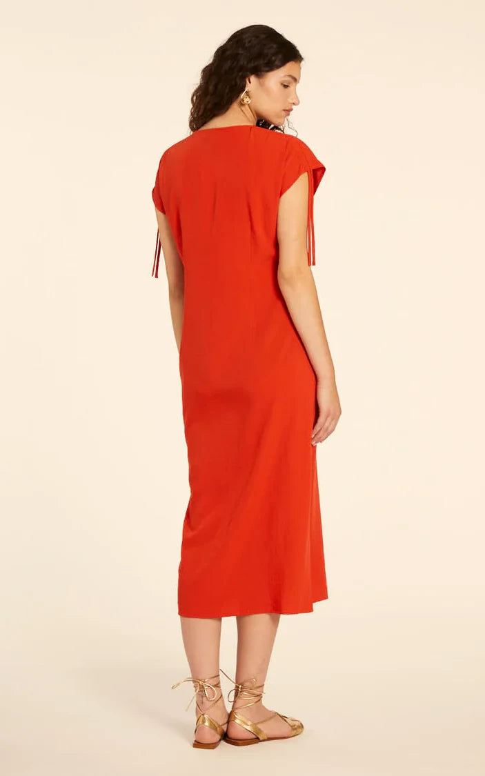 Pepaloves - Vestido Midi Con Fruncido Rojo