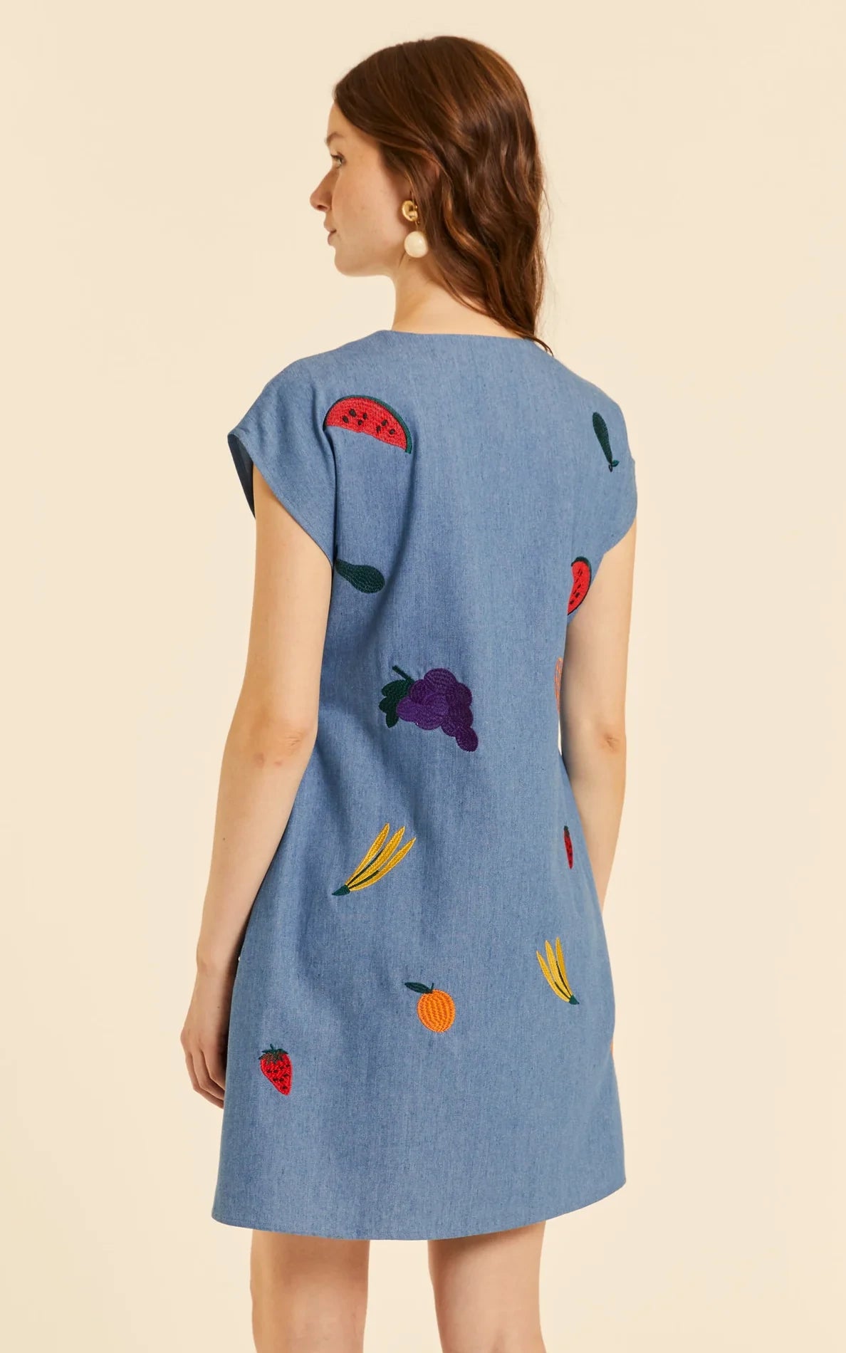 Pepaloves - Denim Button Down Dress With Embroidery