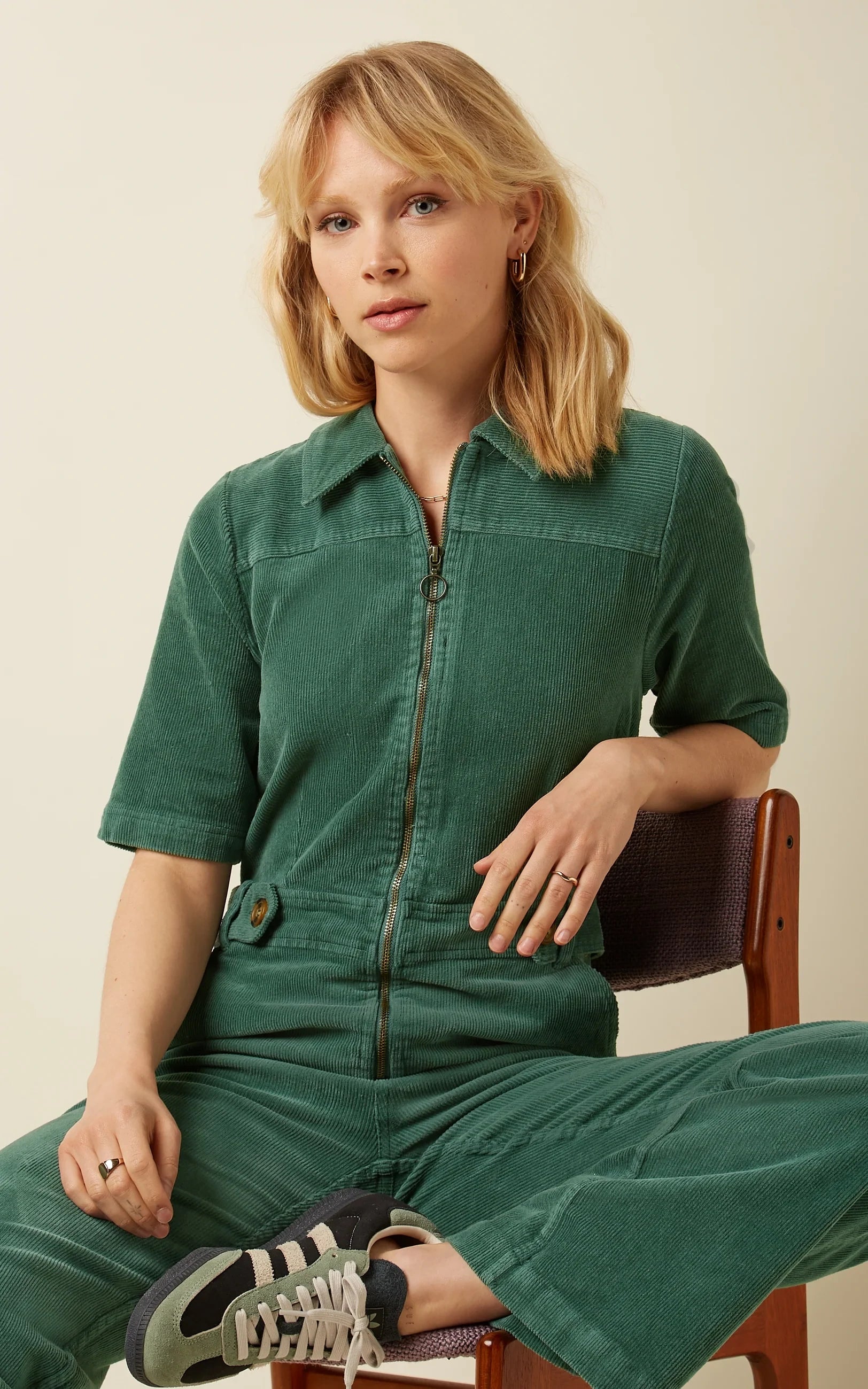 King Louie - Garbo Zip Jumpsuit Corduroy Matcha Green