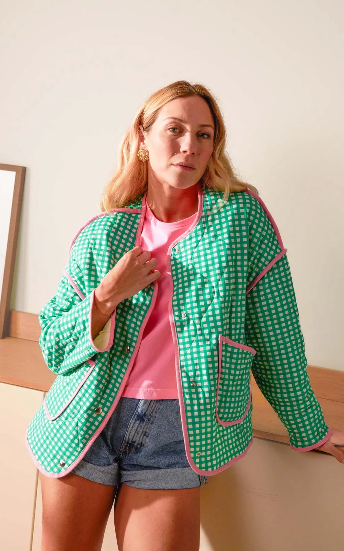 We Are Jolies - Quilted Jacket Green Gingham