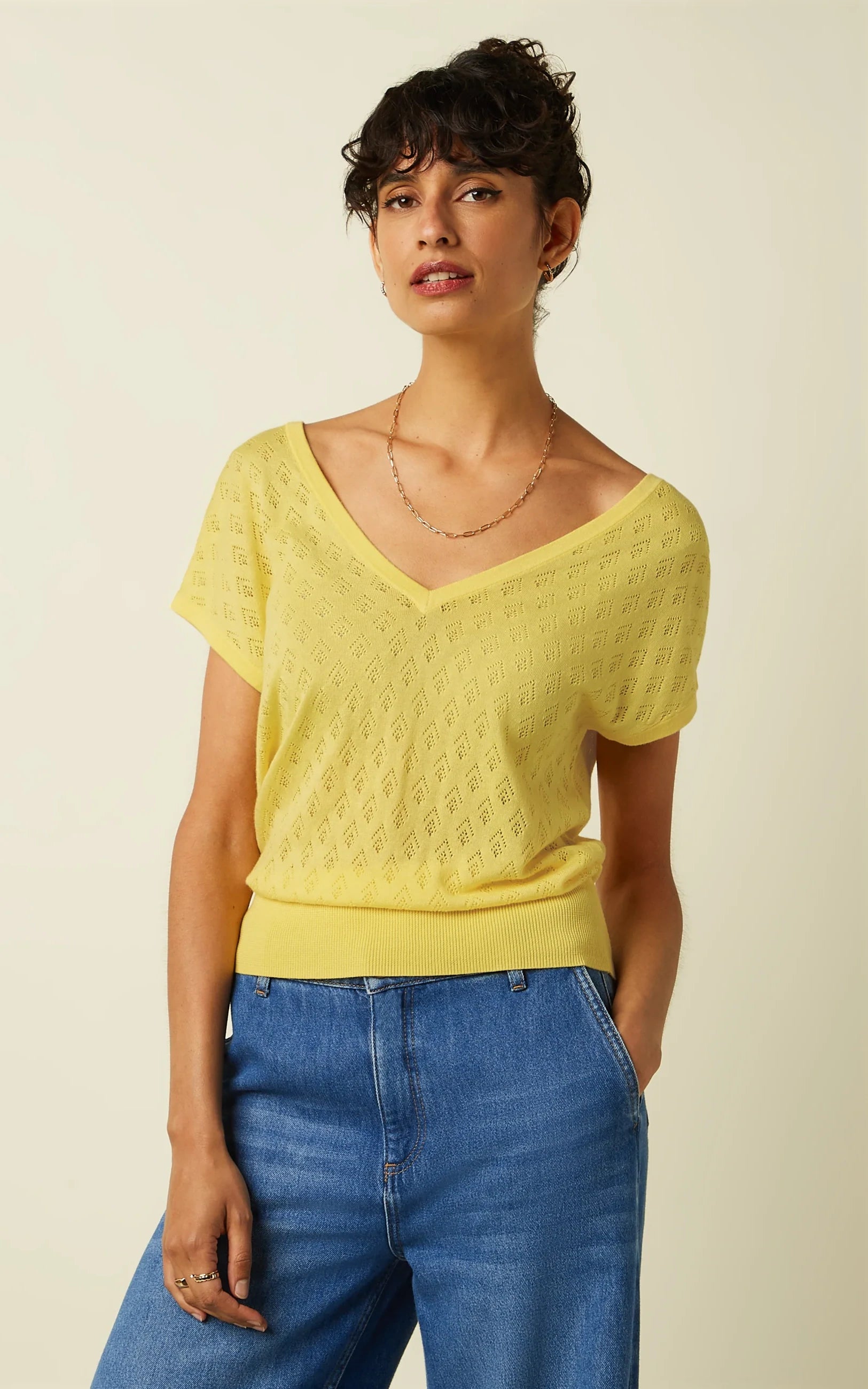 King Louie - Double V Top Mateo Knit Yellow Cream