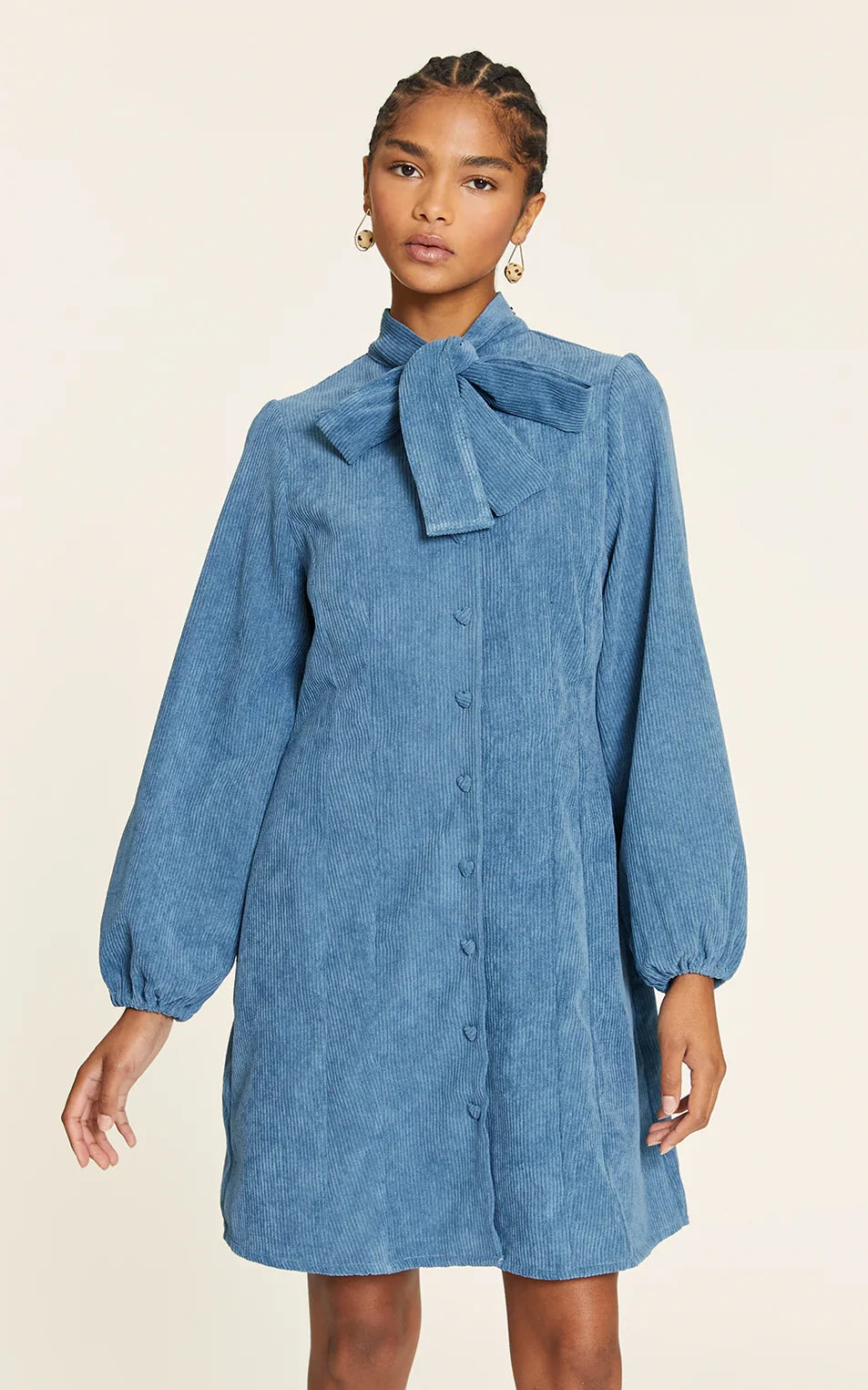 Pepaloves - Corduroy Dress With Blue Bow
