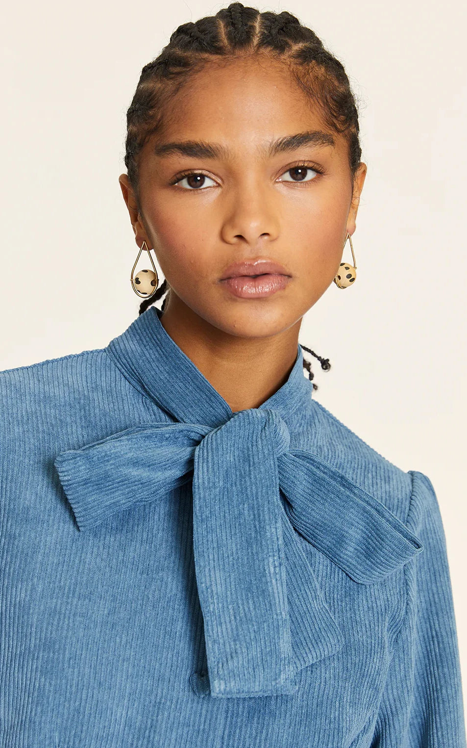 Pepaloves - Corduroy Dress With Blue Bow