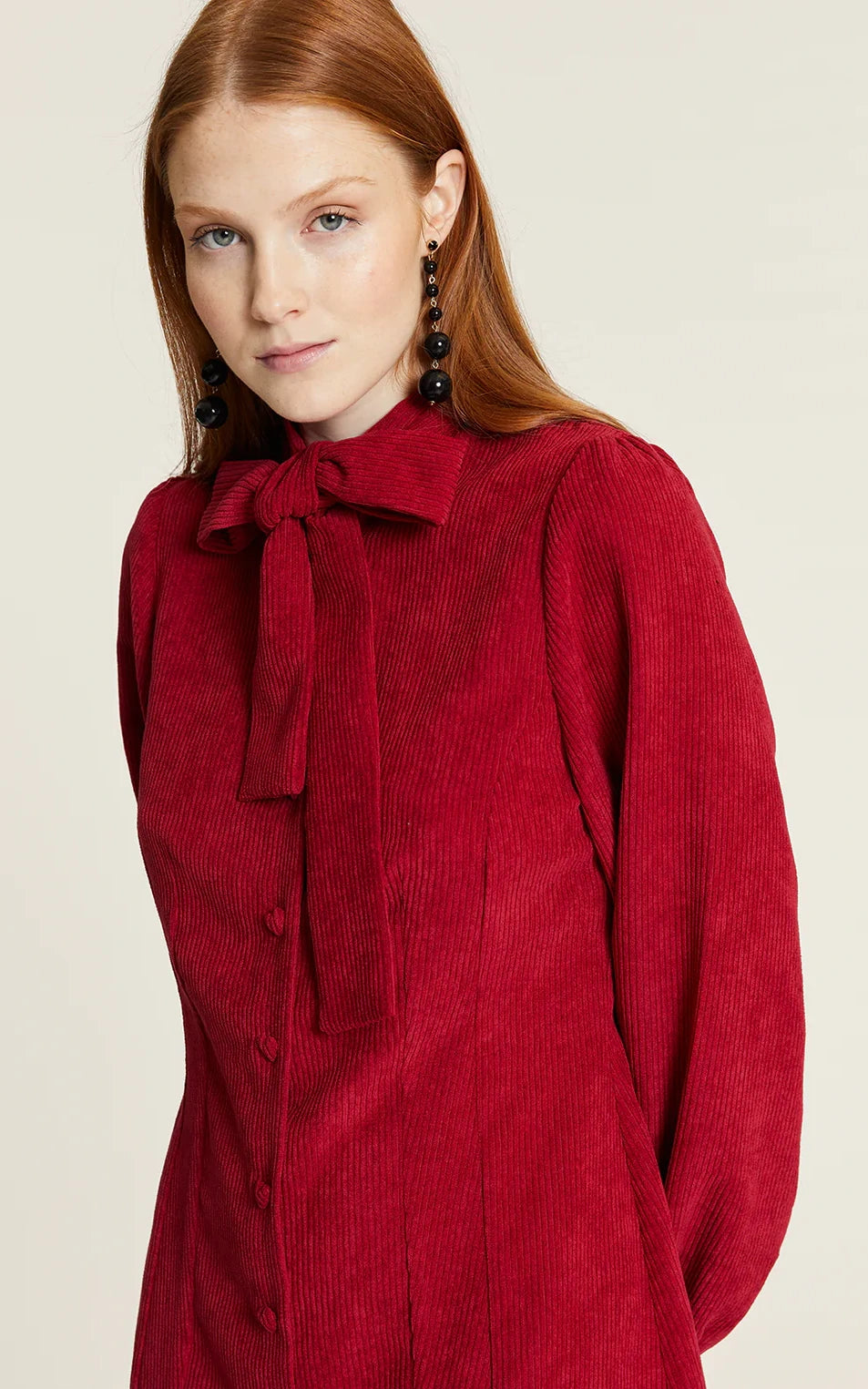Pepaloves - Corduroy Dress With Red Bow