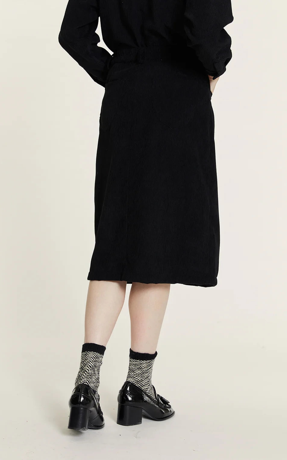 Pepaloves - Corduroy Skirt With Black Heart Buttons