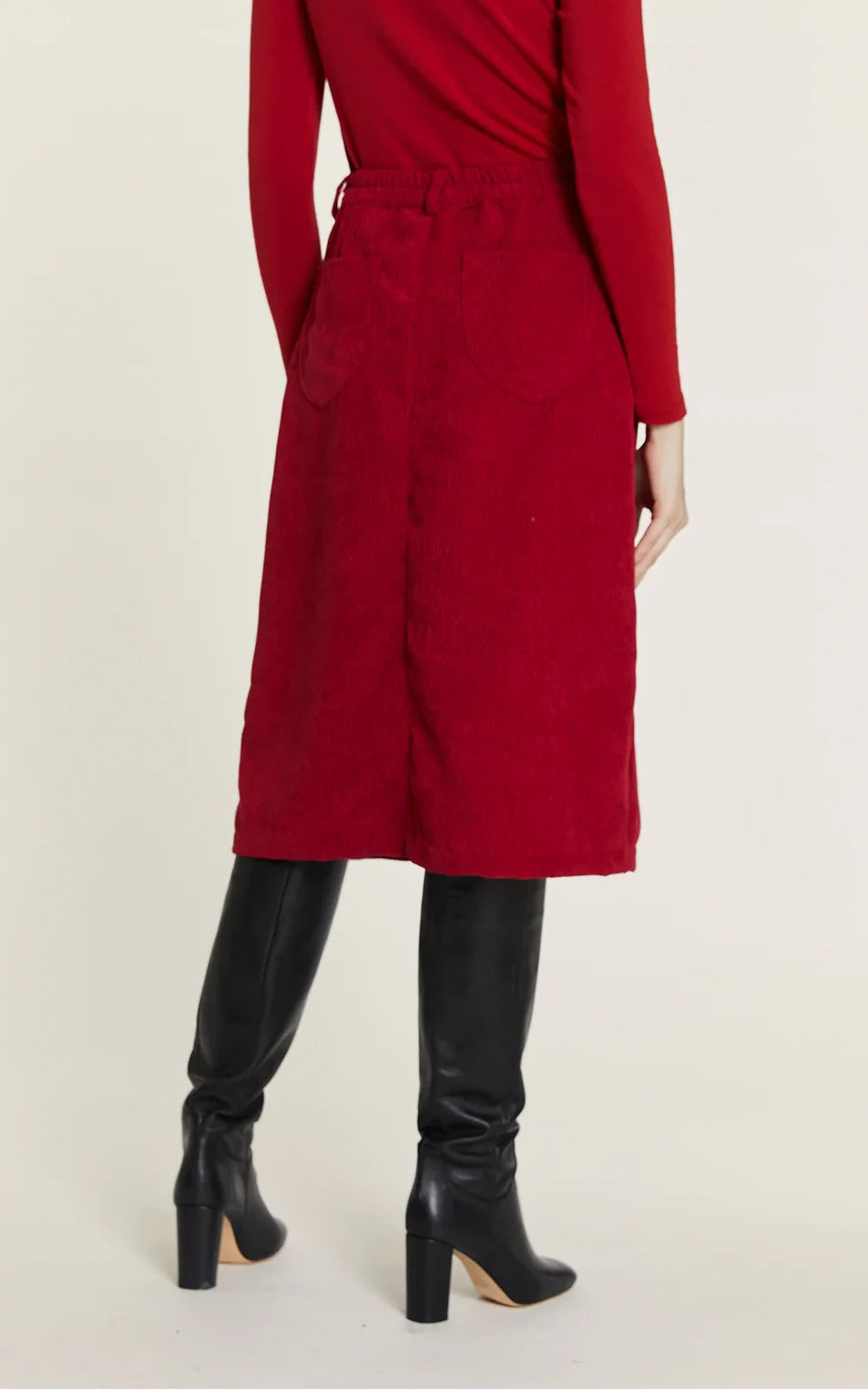 Pepaloves - Corduroy Skirt With Red Heart Buttons
