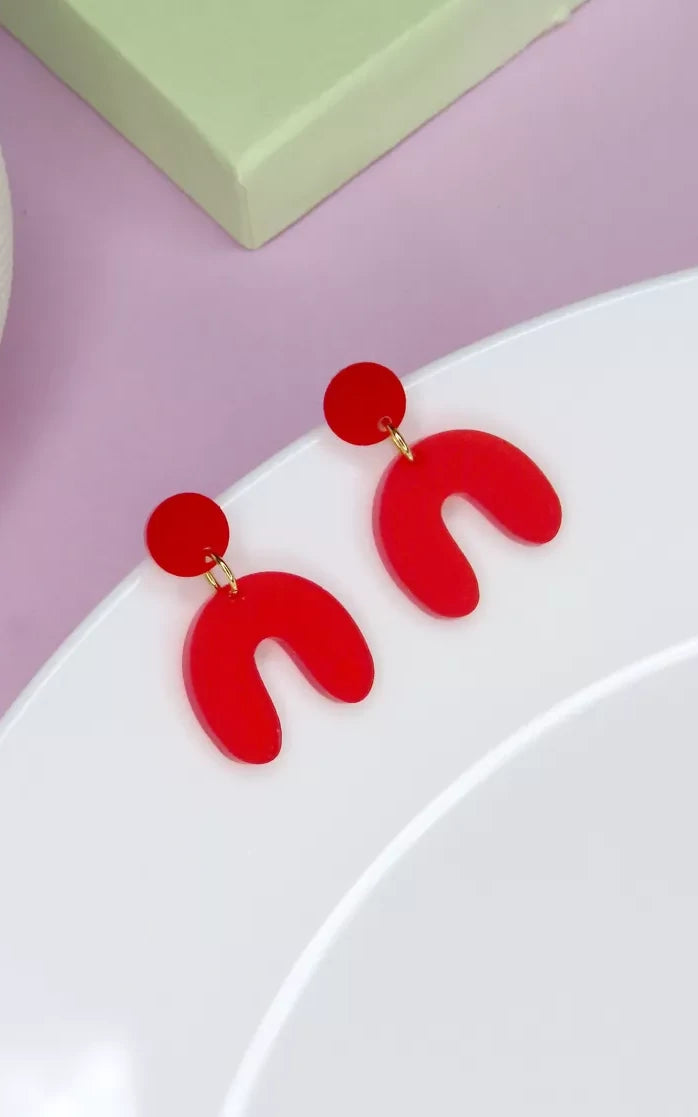 Arch Bow Earrings Red