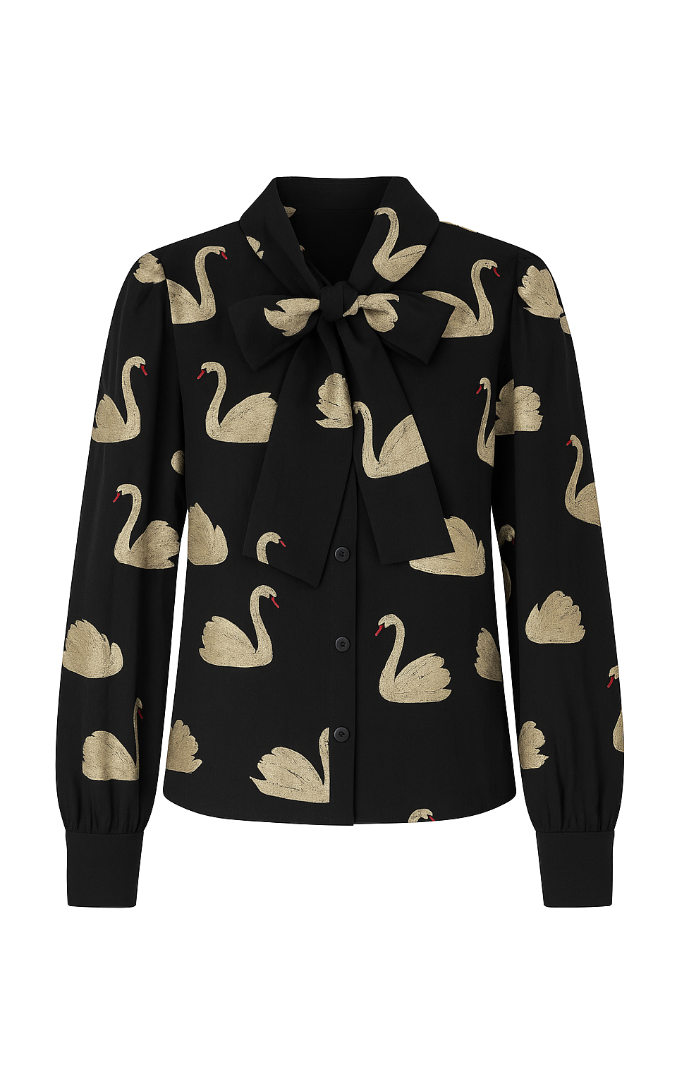 Pepaloves - Shirt With Bow And Embroidered Swans
