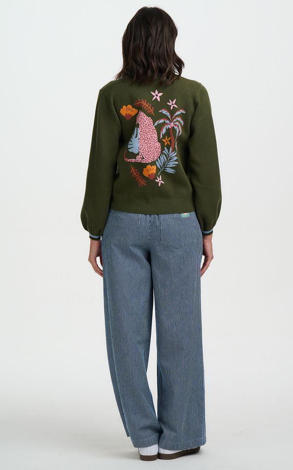 Sugarhill Brighton - Adrian Cardigan Khaki Leopard Jungle