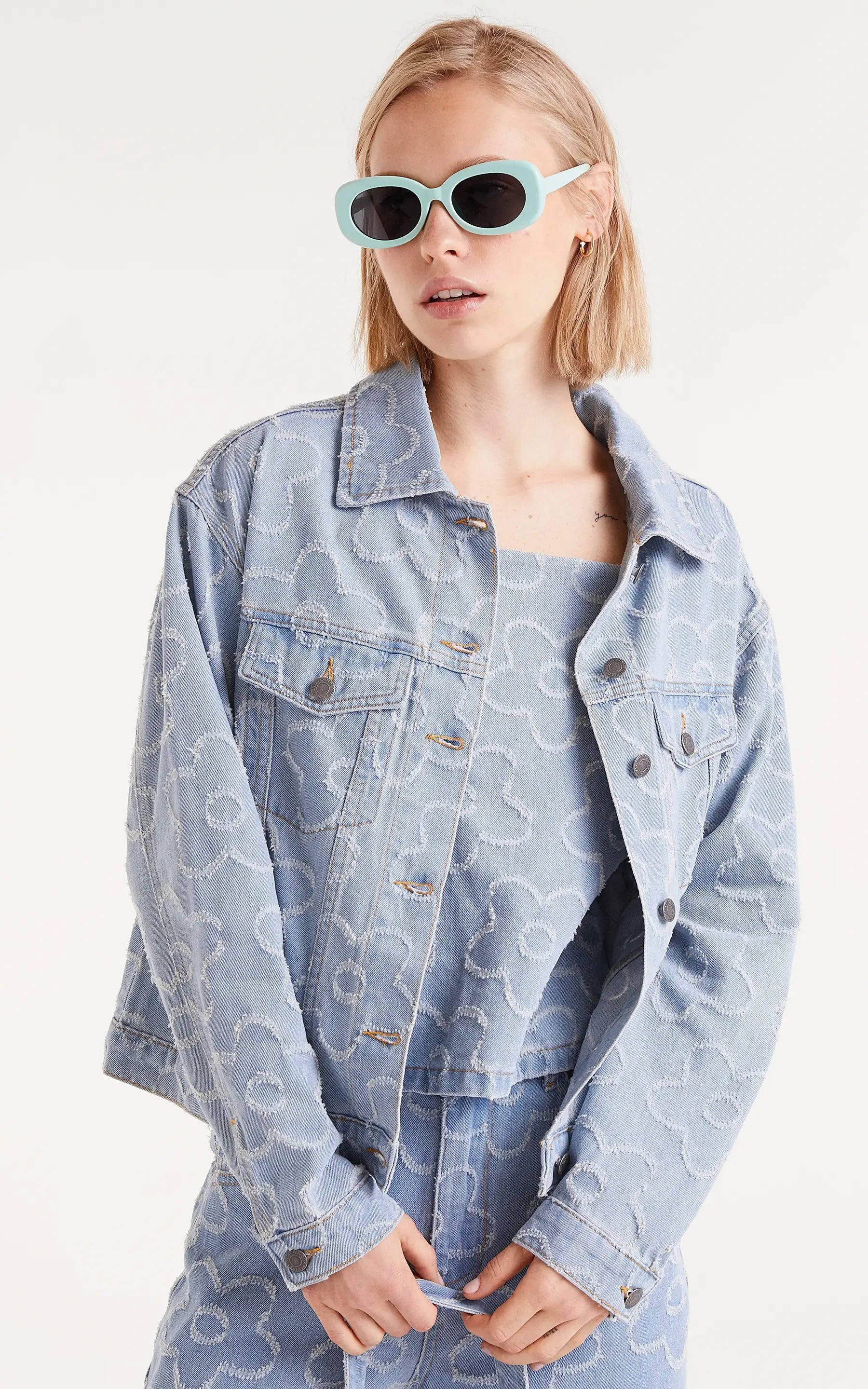 Compania Fantastica - Denim Jacket With Woven Flowers