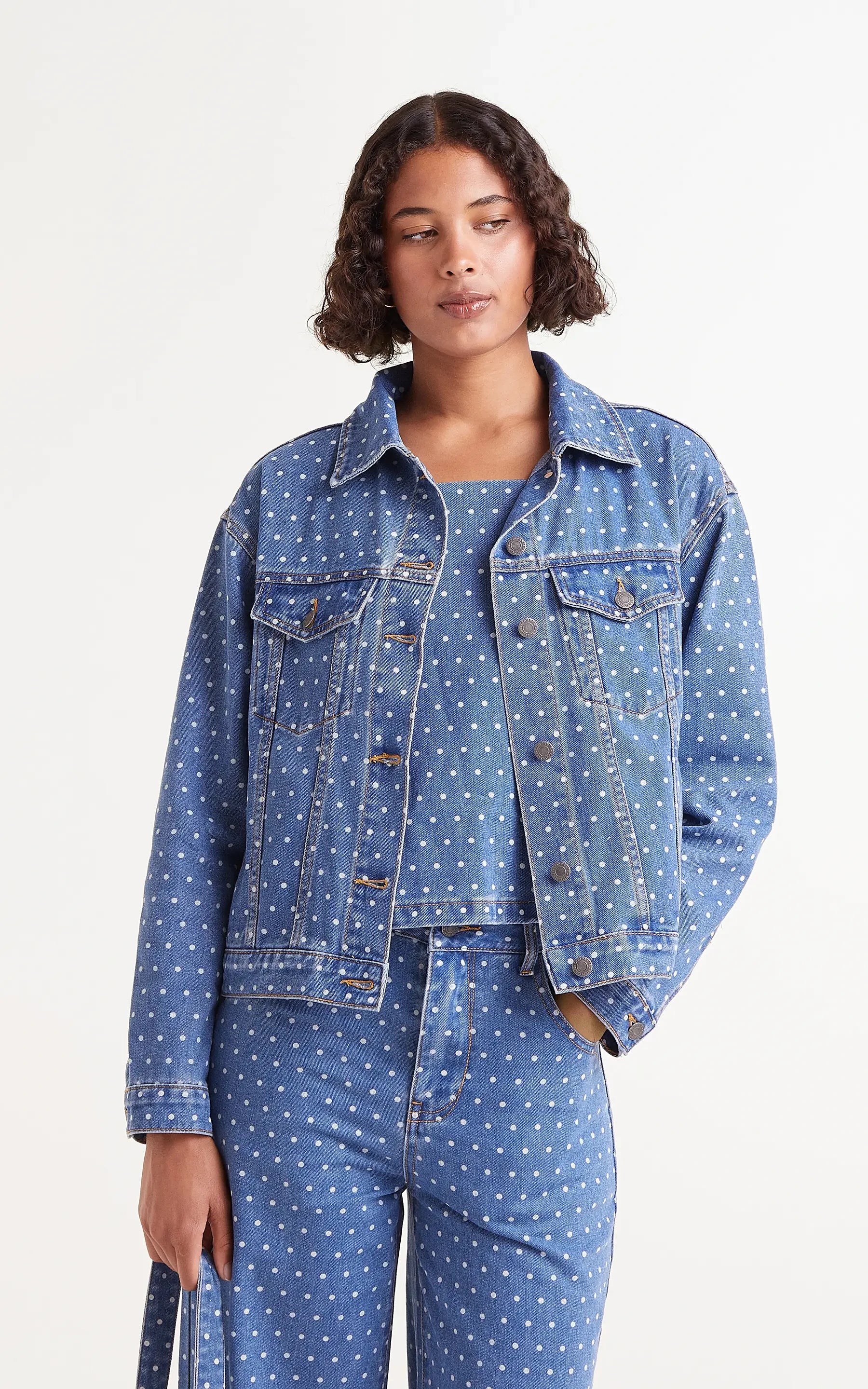 Compania Fantastica - Denim Jacket With Polka Dot Print