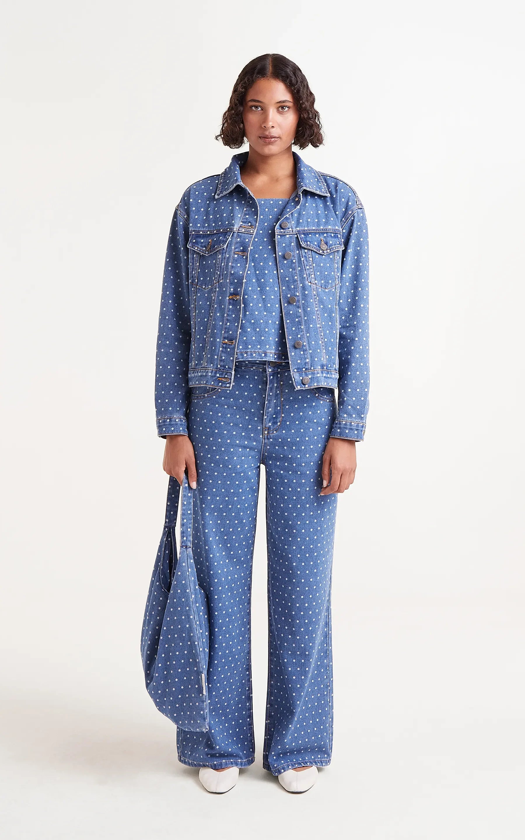 Compania Fantastica - Denim Jacket With Polka Dot Print