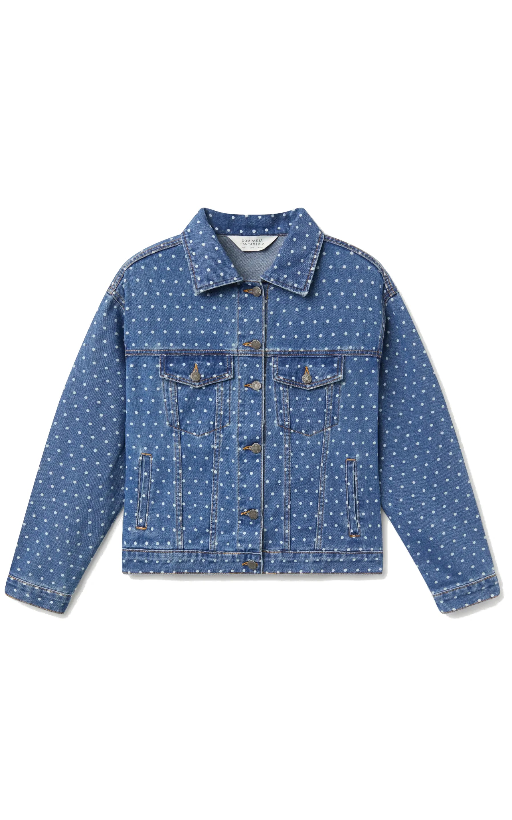 Denim Jacket With Polka Dot Print