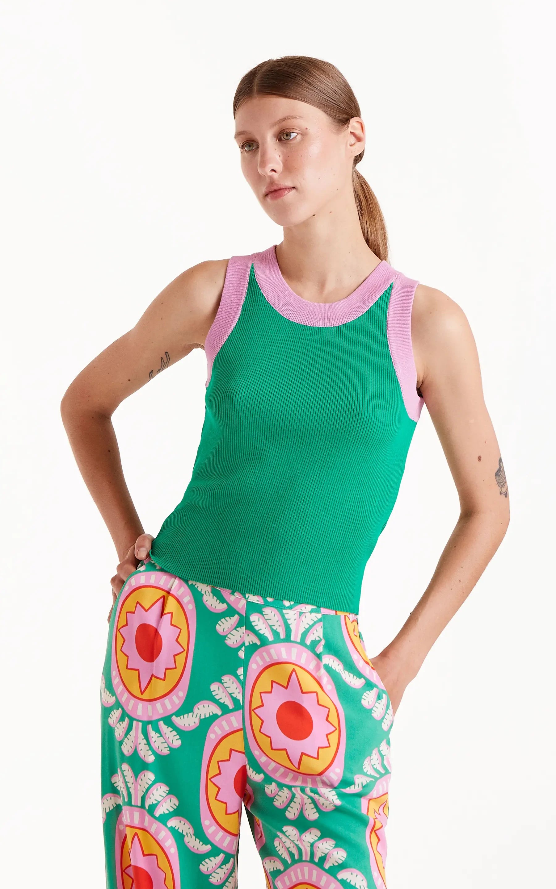 Compania Fantastica - Green Two-tone Strap Top
