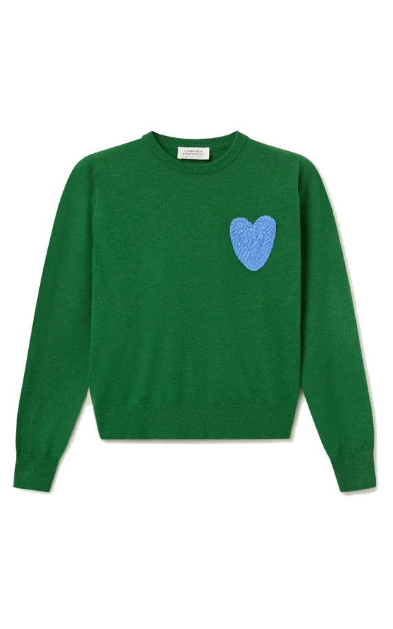 Compania Fantastica - Green Knitted Sweater Heart Print
