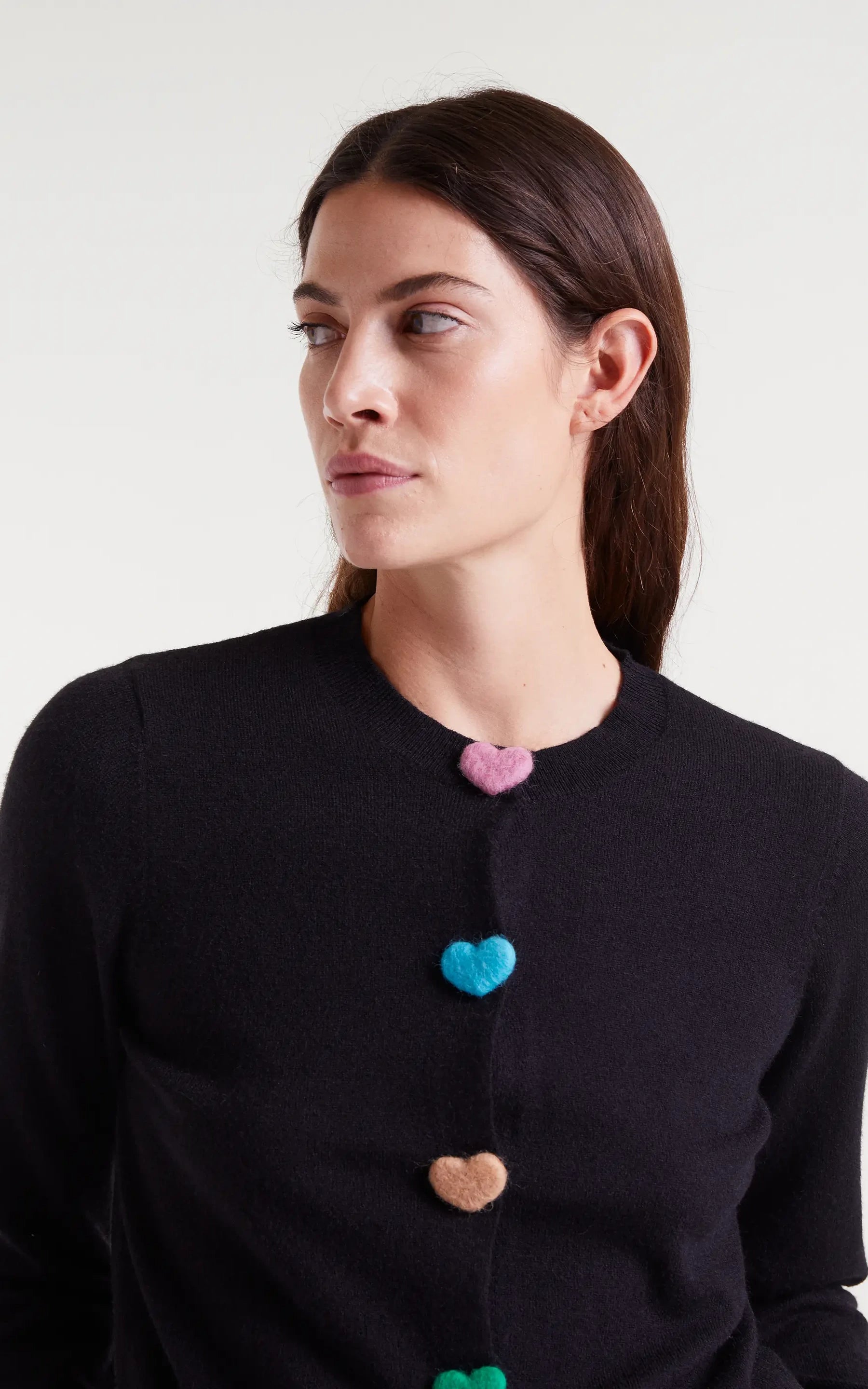Compania Fantastica - Black Knitted Cardigan With Heart Detail