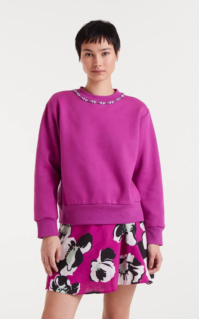 Compania Fantastica - Magenta Jewel Neck Sweatshirt