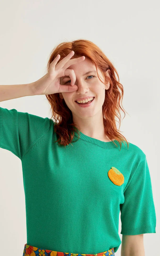 Compania Fantastica - Green Knit Top With Orange