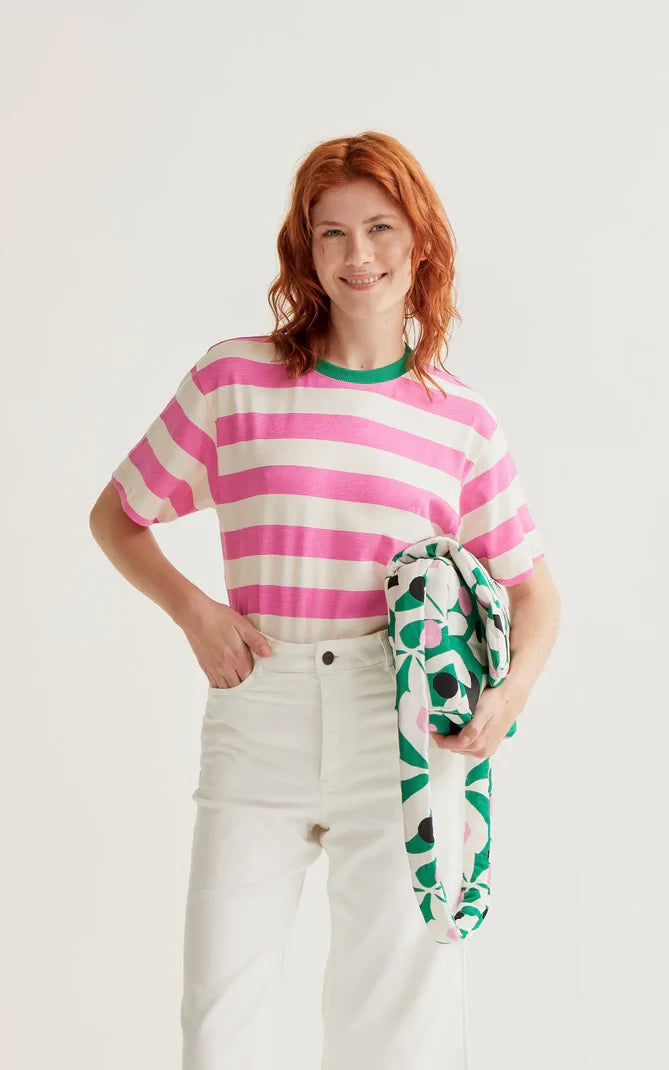 Compania Fantastica - T-shirt With Pink And White Striped Print