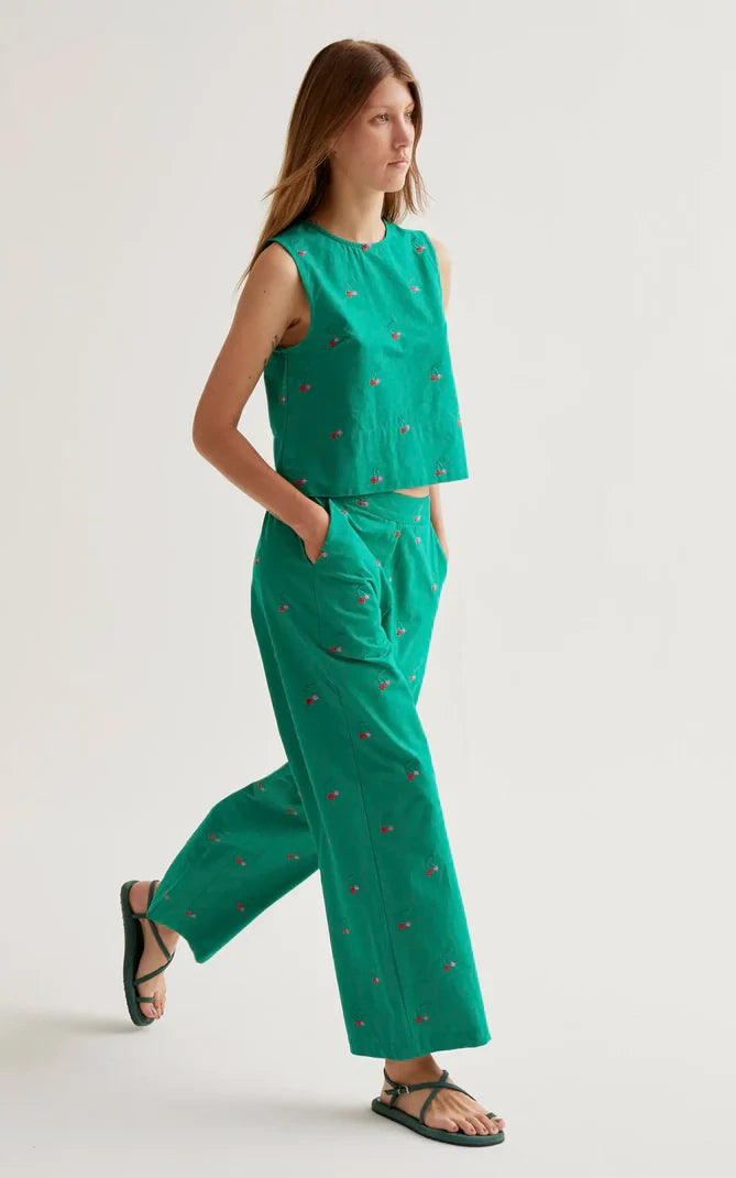 Compania Fantastica - Trousers With Green Cherries Print