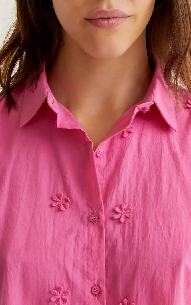 Compania Fantastica - Pink Shirt With Floral Embroidery