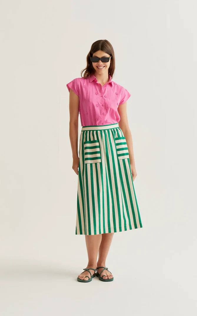 Compania Fantastica - Bamboo Green Print Midi Skirt