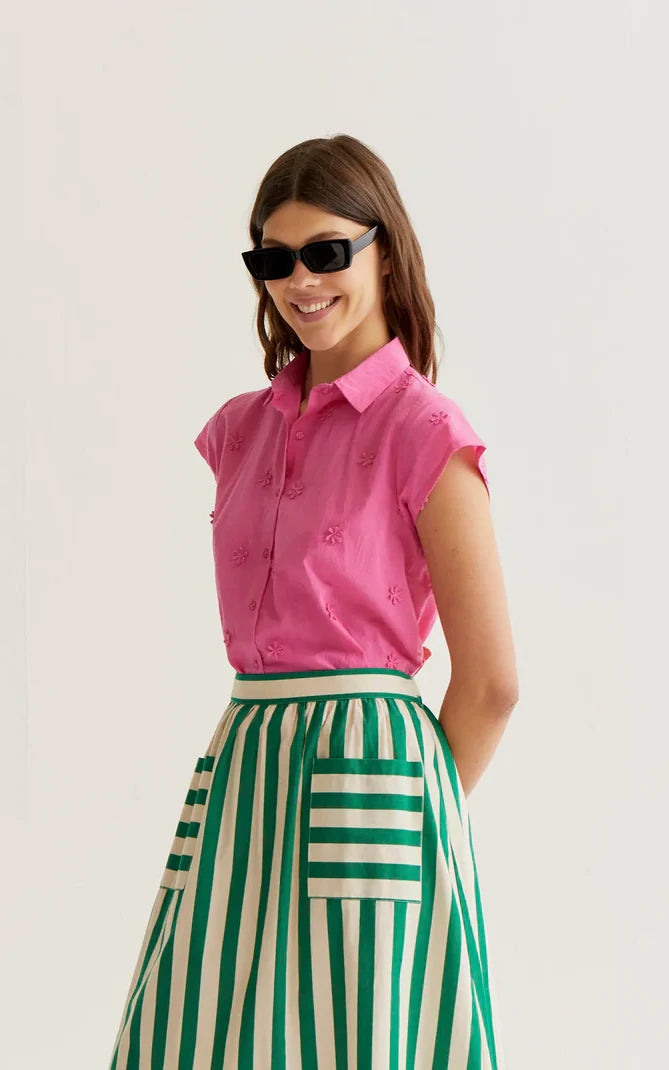 Compania Fantastica - Pink Shirt With Floral Embroidery