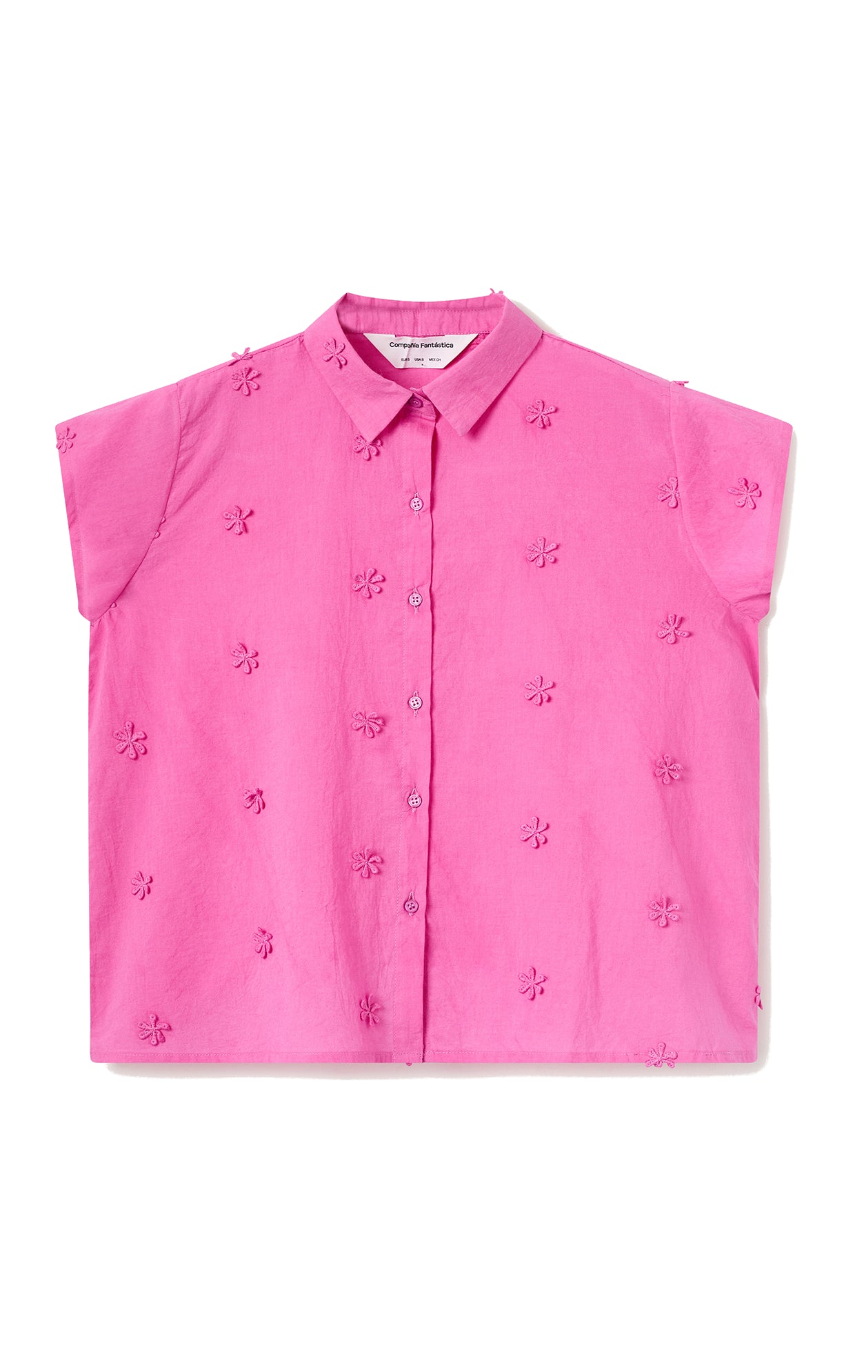 Compania Fantastica - Pink Shirt With Floral Embroidery