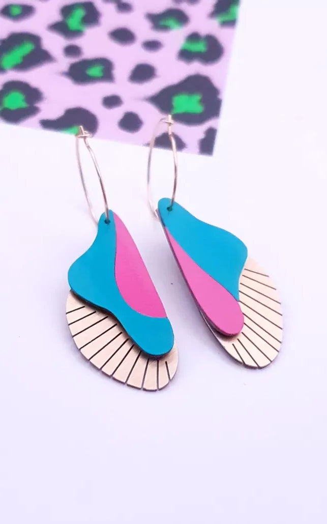 Shell Earrings Turquoise Fuchsia