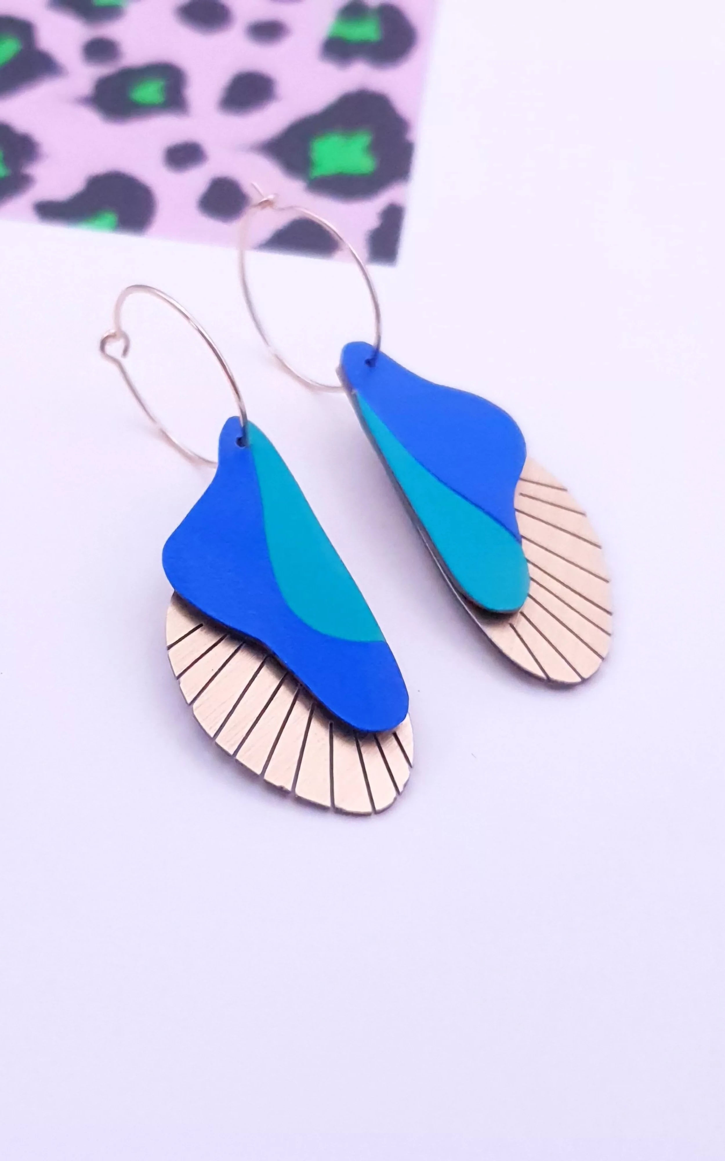 Shell Earrings Electric Blue Green