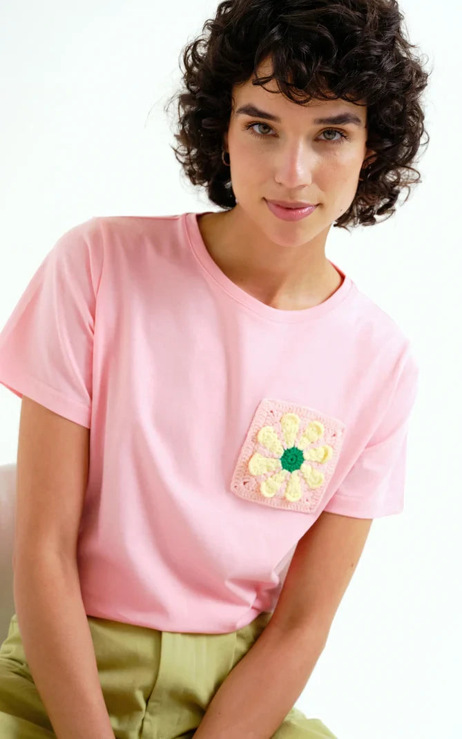 Compania Fantastica - T-shirt With Embroidered Sunflower