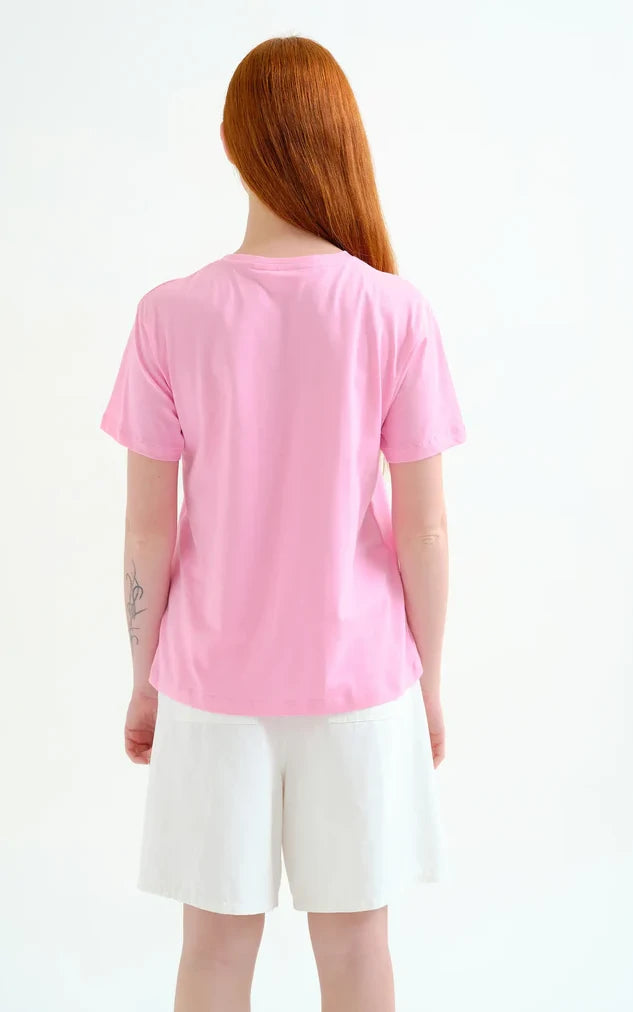 Compania Fantastica - Pink T-shirt With Palmtree Embroidery