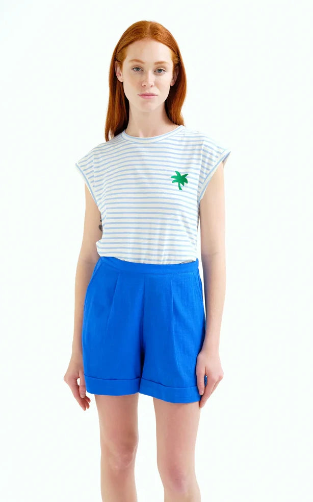 Compania Fantastica - T-shirt With White And Blue Striped Print