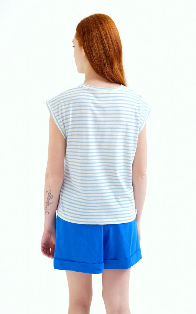 Compania Fantastica - T-shirt With White And Blue Striped Print