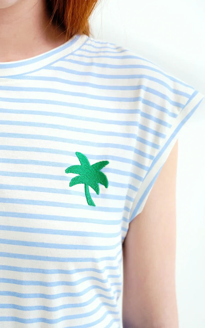 Compania Fantastica - T-shirt With White And Blue Striped Print