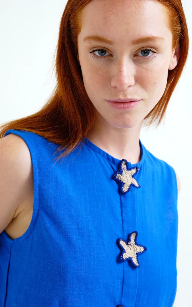 Compania Fantastica - Navy Blue Top With Star Appliqué