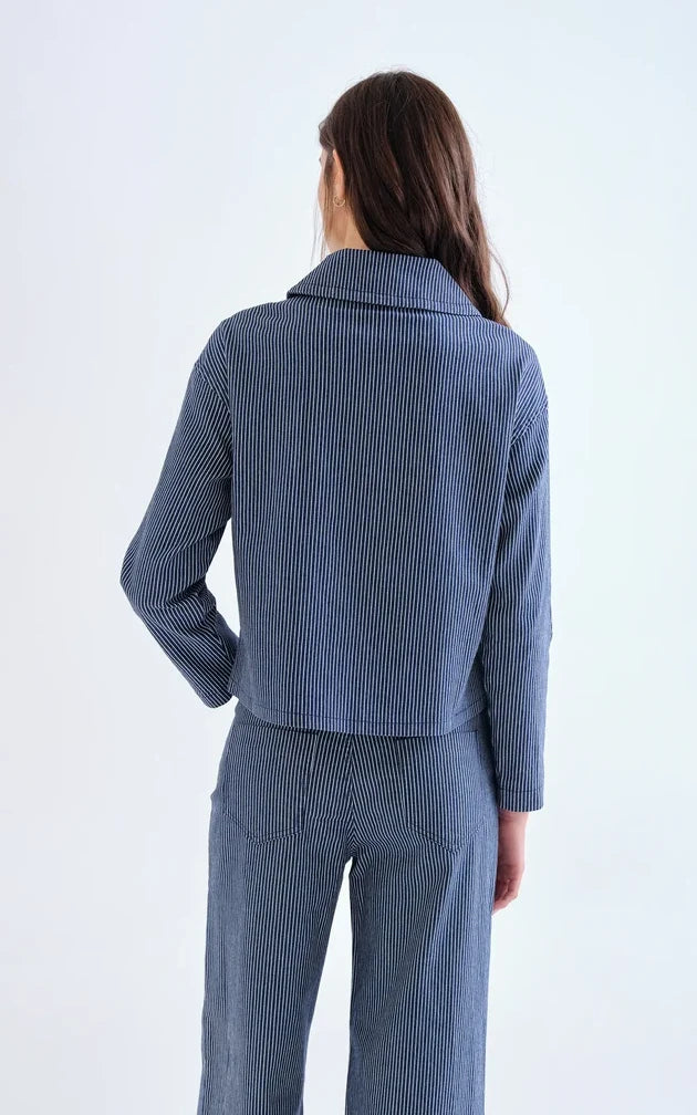 Compania Fantastica - Denim Jacket Blue Stripes & Multicolor Heart Details