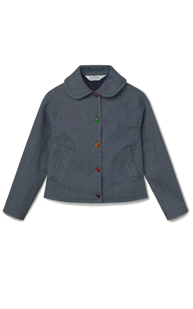 Compania Fantastica - Denim Jacket Blue Stripes & Multicolor Heart Details