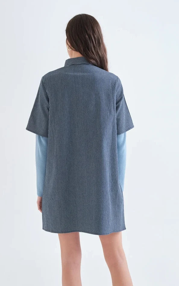 Compania Fantastica - Short Denim Dress With Blue And White Stripes