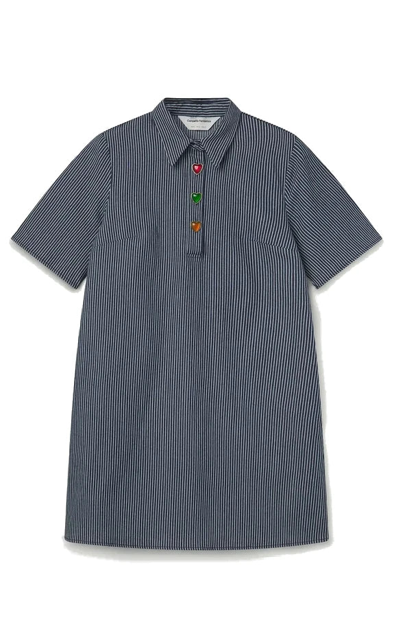 Compania Fantastica - Short Denim Dress With Blue And White Stripes