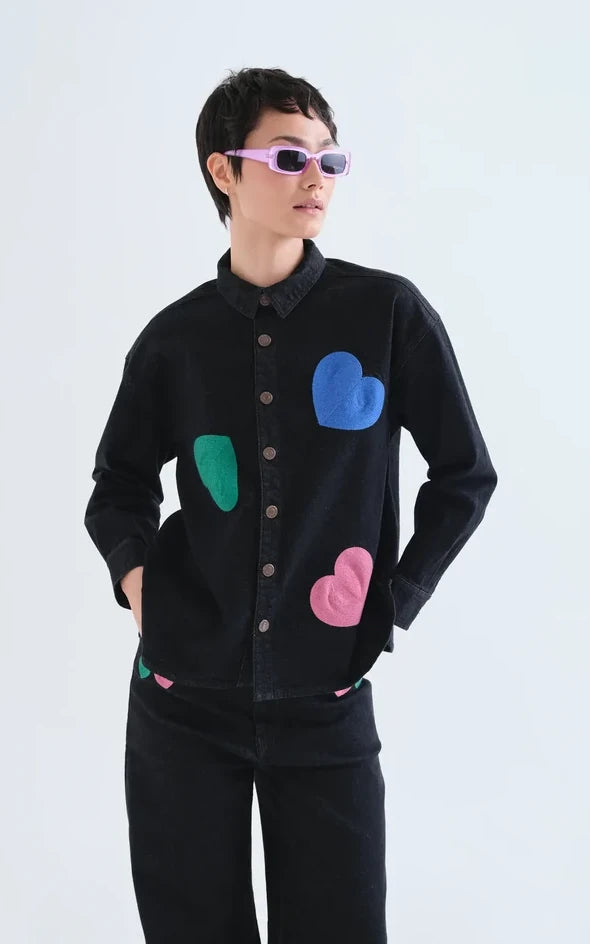 Compania Fantastica - Black Denim Shirt With Candy Print
