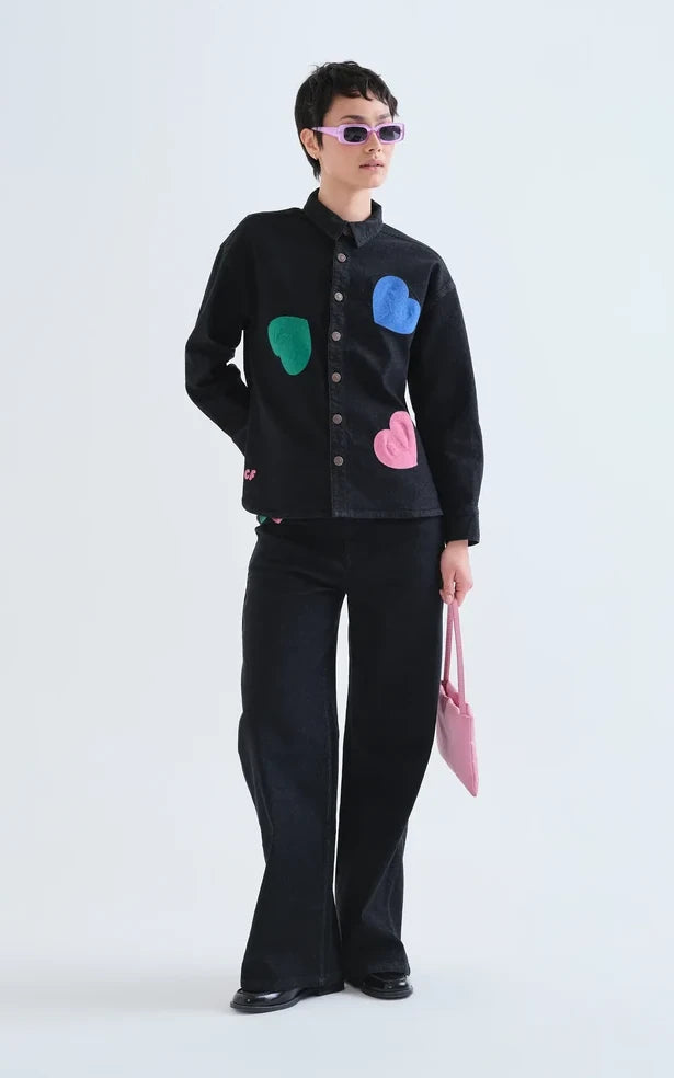 Compania Fantastica - Black Denim Shirt With Candy Print