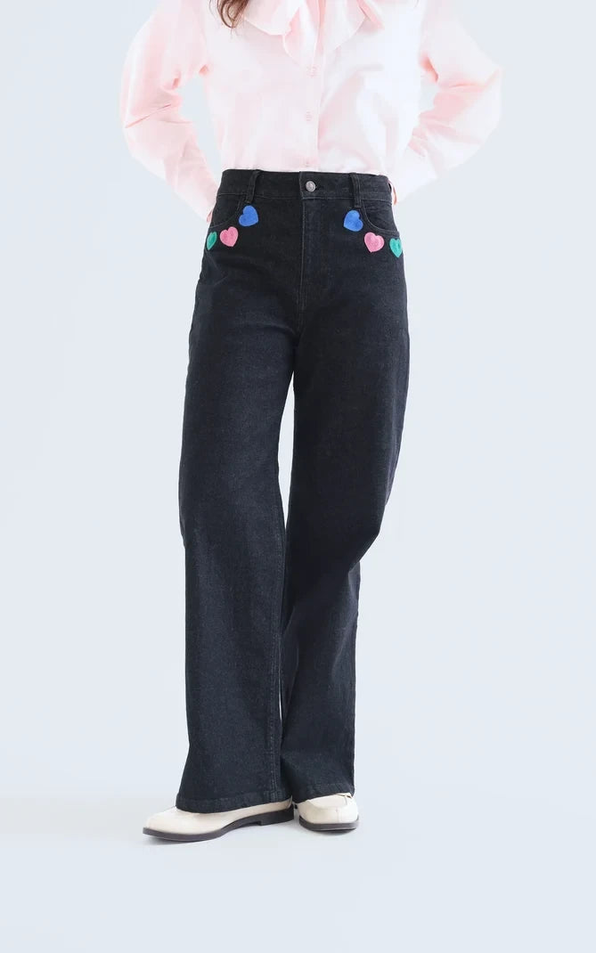 Compania Fantastica - Black Denim Trousers With Candy Print