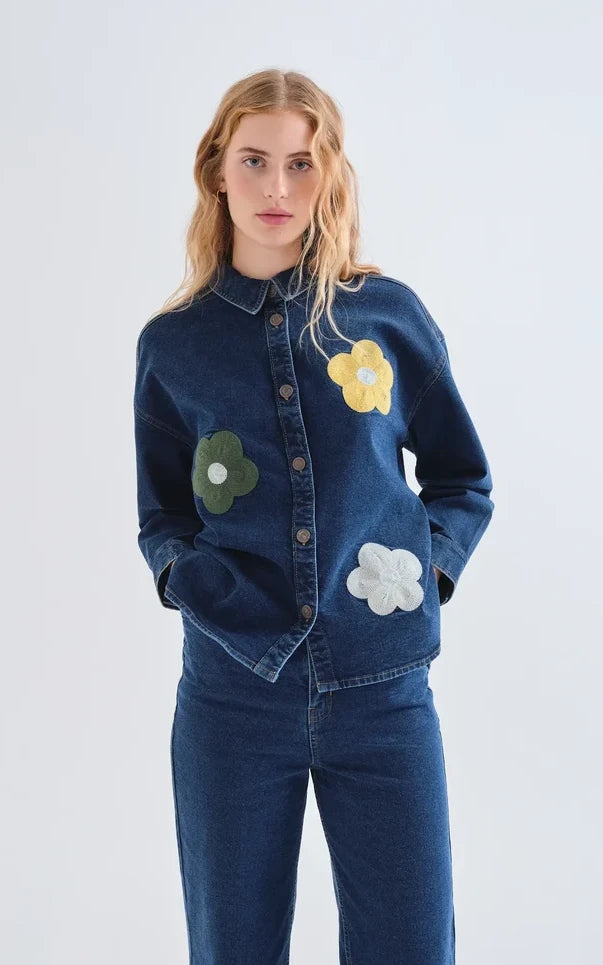 Compania Fantastica - Blue Denim Shirt With Euphonia Print