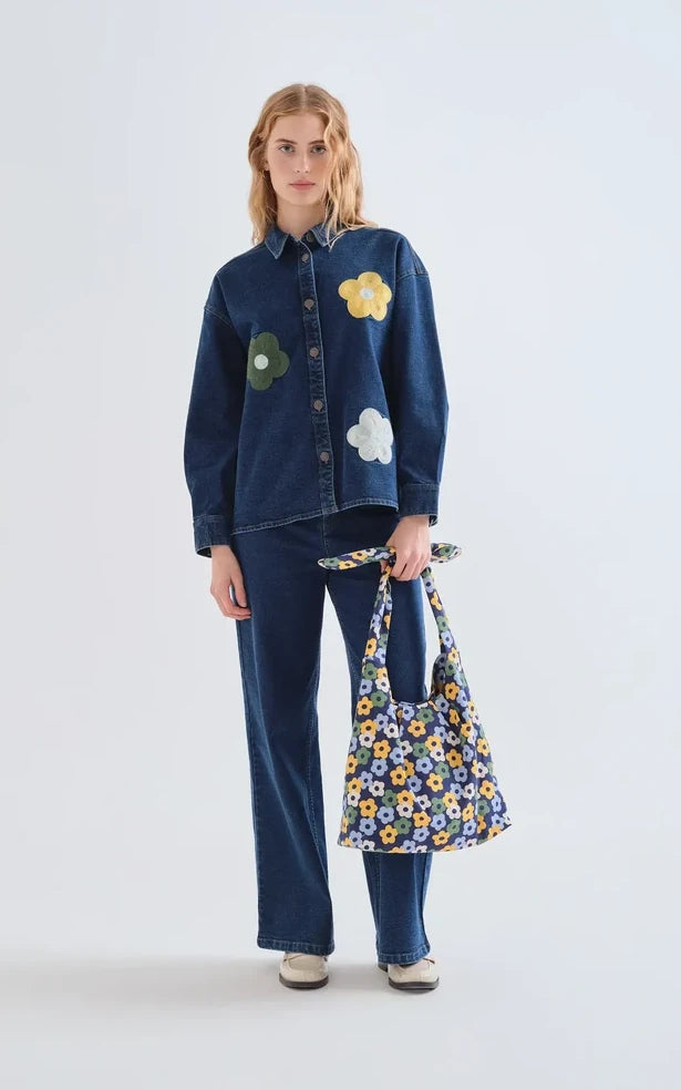Compania Fantastica - Blue Denim Shirt With Euphonia Print