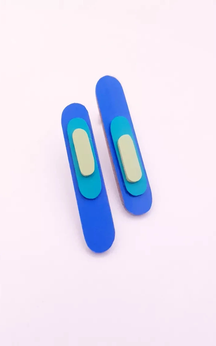Margot Long Stud Earrings Electric Blue Green