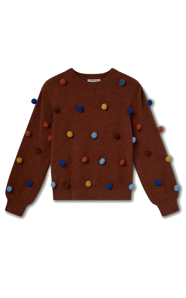 Compania Fantastica - Brown Knit Sweater With Multicolored Pompoms