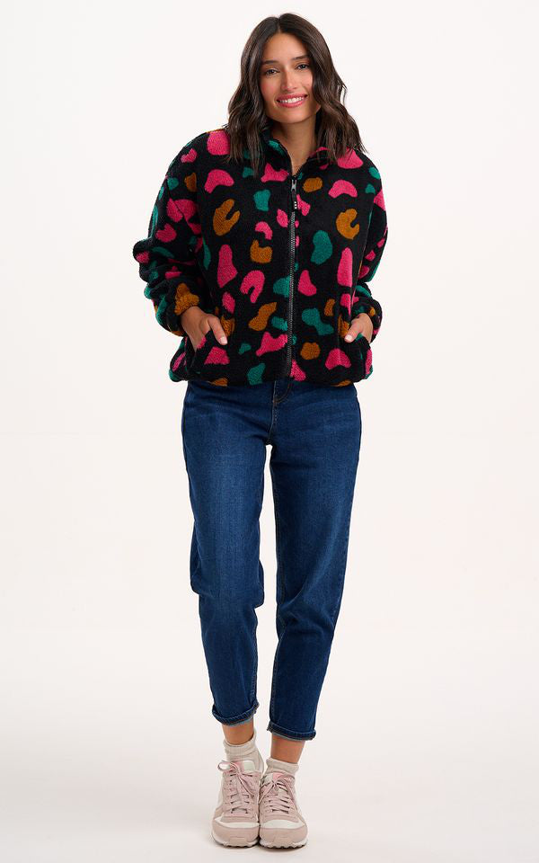 Sugarhill Brighton - Hartley Zip Up Fleece Black Colourful Shapes