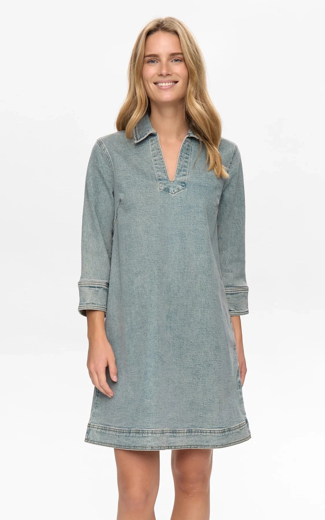 Nümph - Nukansas V-neck 3/4 Sleeve Dress Light Blue Vintage Denim
